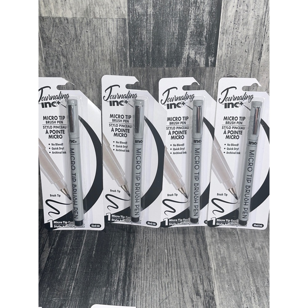Journaling Inc Micro‎ Tip Brush Pens Black Ink Set of 4 New